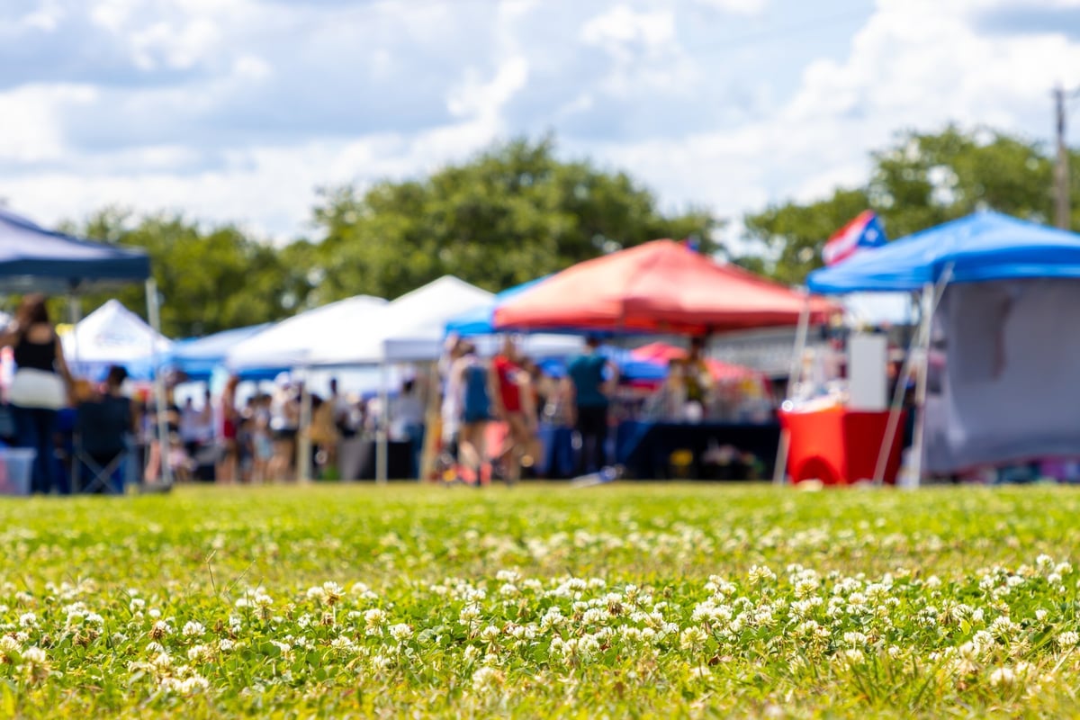 Outdoor community festival with people enjoying a public park event