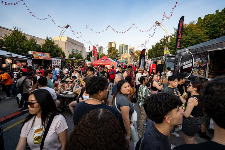 Summer outdoor event with food and community gathering